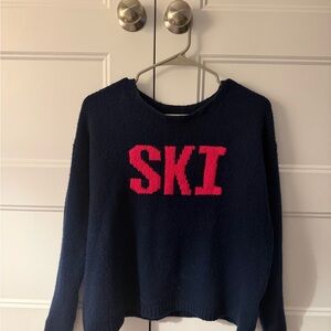 Navy Blue Sweater with Pink 'SKI' Design